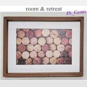 New Room & Retreat Wall Art Wine Corks Wood Framed Brown Picture Box Sign Décor